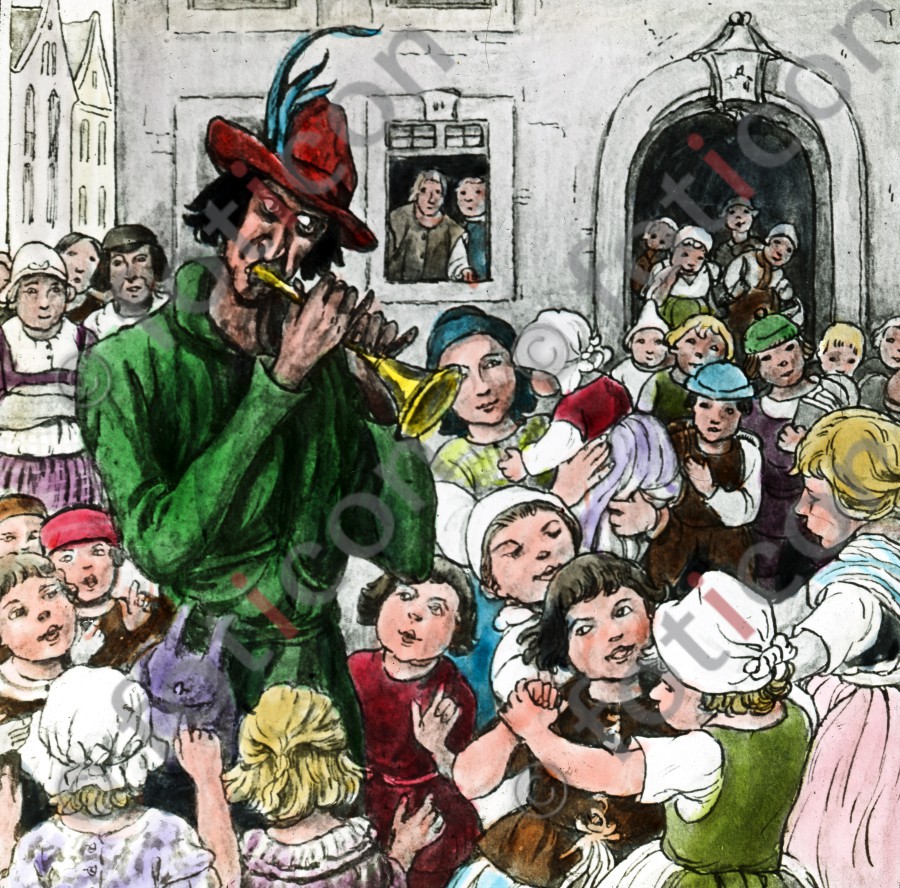 Der Rattenfänger von Hameln lockt die Kinder | The Pied Piper lures the children (foticon-600-simon-166a-006.jpg)